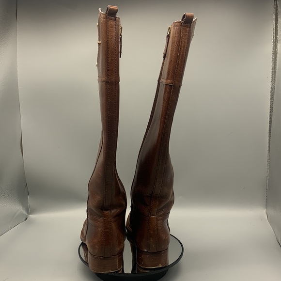Tory Burch Kiernan Brown Leather Gold Hardware Logo Riding Boots Size 5M - Picture 5 of 8